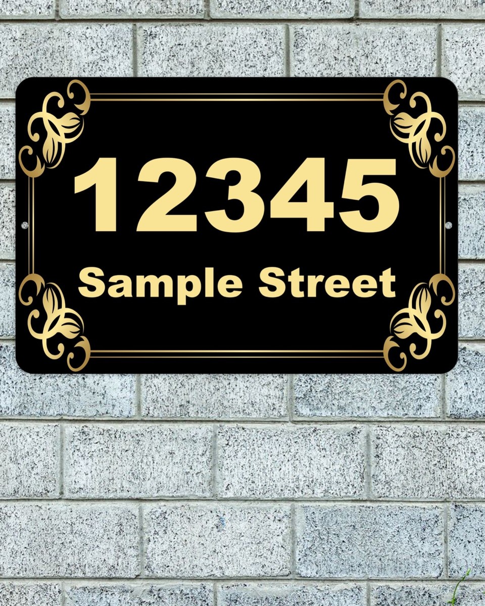 Custom Aluminum Address Sign 8" X 12" - Personalized House Number Plaque, Black Wood Grain