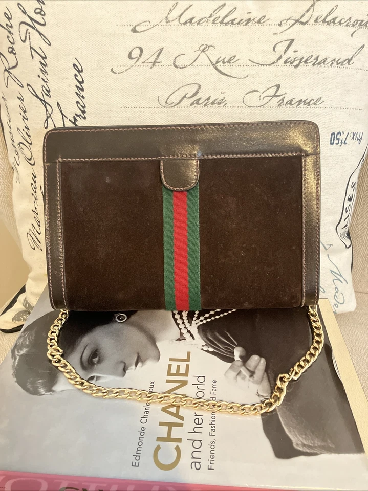 Auténtico Bolso de Mano Gucci Vintage Gamuza Línea Jerez Telaraña 2 Vías Modificado ❤️ Foto 2 de 4