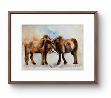 Original Aquarell Pferde Gemälde - Zwei Pferde - Michelle Kral - 37 x 27 cm