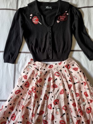 Revival / Dangerfield 2 Piece Set SZ 6 ''Kiss & Makeup'' Bite Me Skirt & Cardigan