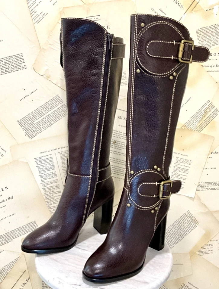 Free People Jeffrey Campbell Tall Boheme Buckle Boot Brown Crinkle Bronze 7 NEW - Image 3 of 4