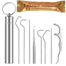 Toothpicks Pocket Set, Dental Floss Picks Kit Reusable, Stainless Steel Teeth...