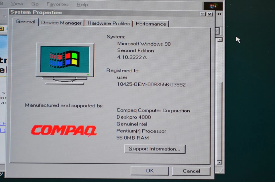 Disco duro retro vintage Compaq DeskPro Pentium MMX 233 MHz 96 MB Ram 1 GB HDD Windows 98 Foto 2 de 4