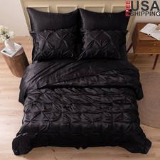 Luxury 7 Piece Satin Bedding Set Comforter Fitted Flat Sheet Pillowcases Shams
