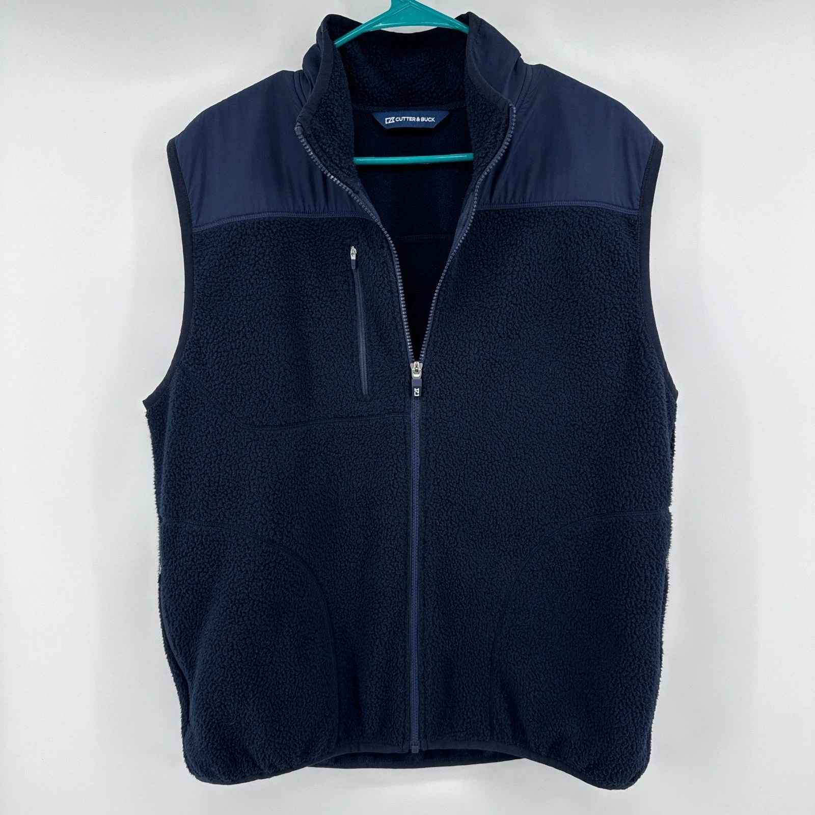 Cutter & Buck Mens Navy Blue Rainier Sherpa Fleece Full Zip Vest Small
