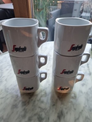 Segafredo Zanetti Cafe / Cappuccino 6 St. Made in Italy White Stackable Vintage 