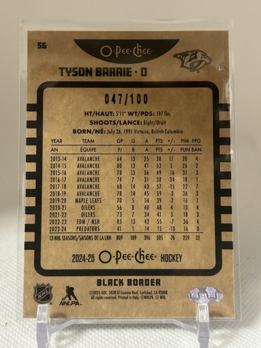 2024-25 O-Pee-Chee Retro Rookie Tyson Barrie #/100 Nashville Predators - Picture 2 of 2