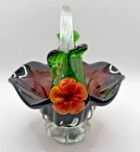 MURANO VINTAGE ART GLASS BASKET WITH FLOWERS 1950s SO CUTE!