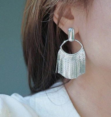 Unique 2 1/4'' clip on silver flat front open multi chain earrings
