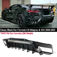 For Corvette C8 Z51 & Stingray 20-25 5VM Style Rear Bumper Diffuser Glossy Black