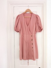 New look rose dress button faux wrap size small 8 / 10