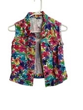 est 1989 place girls floral flowers denim jean vest button up sleeveless size XL