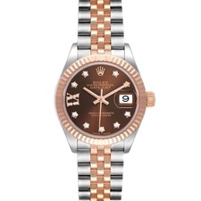 Rolex Datejust Steel Rose Gold Diamond Chocolate Dial Watch 279171 Box Card