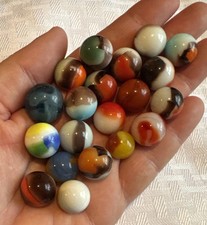 Vintage Lot Glass Marbles 20 Mixed Size Opaque Swirl Patch Akro Peltier Style