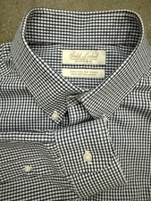 Roundtree Yorke Gold Label Dress Shirt Blue Gingham Fitted Mens 16 x 35