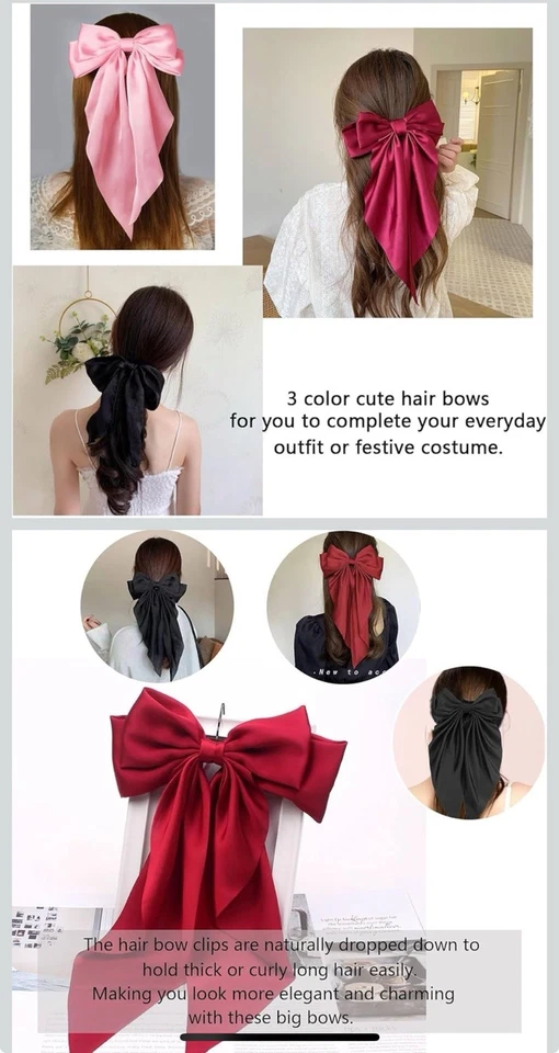 4 piezas lazos para el cabello para mujer, cola larga de gran tamaño Foto 3 de 3