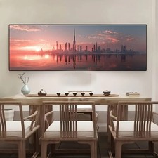 Panoramic Dubai Cityscape with Burj Khalifa Canvas Wall Art Home Decor