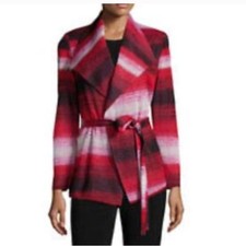 NEW Misook Jacket Shawl Collar Belted Waist Open Jacket Size XL Black Red