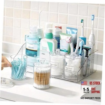 PCS Bathroom Countertop Organizer, 1 Divided Tray with 4 Qtip Holder 5 Clear