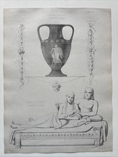 Antique Architectural Details Engraving Etruscan Art Vase and Sarcophagus 1868