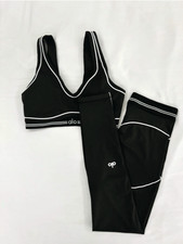 alo Women's Black White Colorblock Bra Leggings Set Size S Athletic Fit