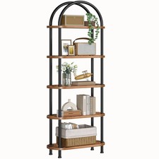 5 Tier Open Bookshelf, Industrial Arched Bookcase Display Shelf Rack, Wooden ...