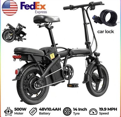 Peak 500W Folding Electric Bike for Adults, 14'' Commuter Teens EBike 48V 20MPH