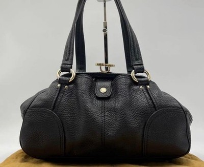 CELINE Triomphe Tote Shoulder Bag Handbag Kiss Lock Black H6.3