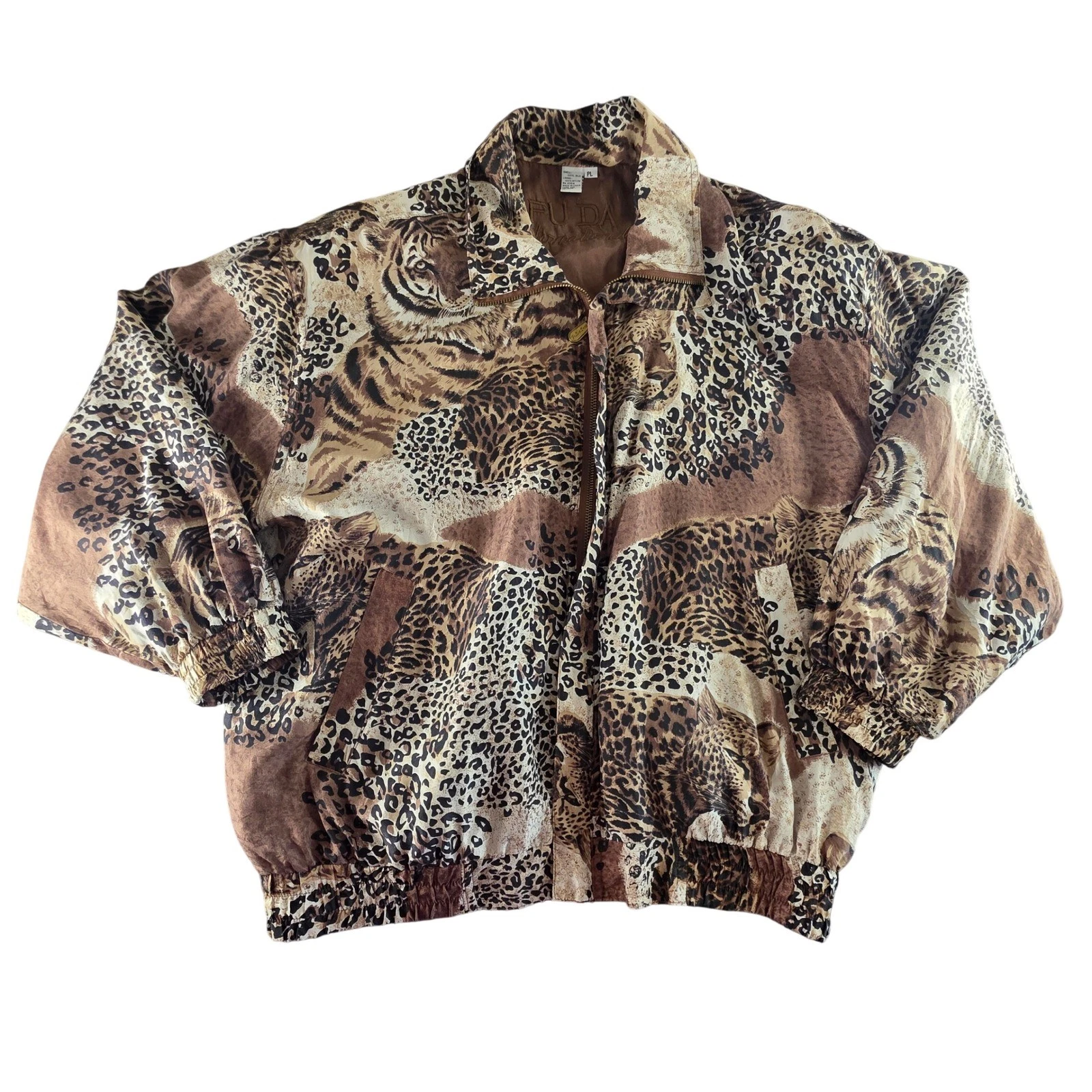 Vintage 90s Silk Bomber Jacket Vintage Animal Print Tiger Leopard Large