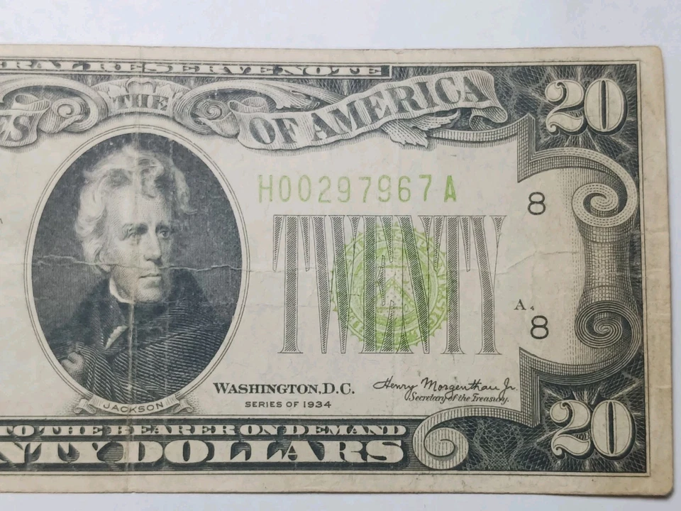 1934 Green Seal $20 Dollar  Federal Reserve Note FRN St. Louis Nice - Image 4 of 4