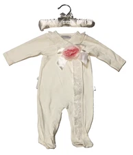 Koala Baby Boutique Pink/white Lace Rose Bow Bodysuit 3 Months Girls Snap-close