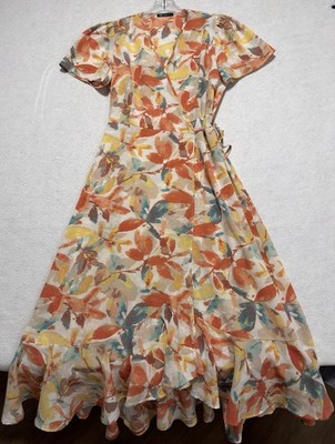 PrettyGarden Womens L Summer Floral Wrap Maxi Dress Ruffle Hem Short Sleeve Boho