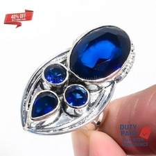 Black Friday Sale Sterling Silver Genuine Blue Sapphire Statement Ring Size 7.5
