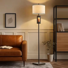 63'' Rustic Floor Lamp for Living Room with 2 Light Sources, Farmhouse Tall S...