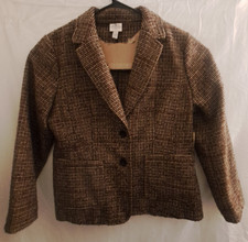 St. John's Bay Blazer Womens XXL Brown Plaid Houndstooth Two Button Lined Jacket
