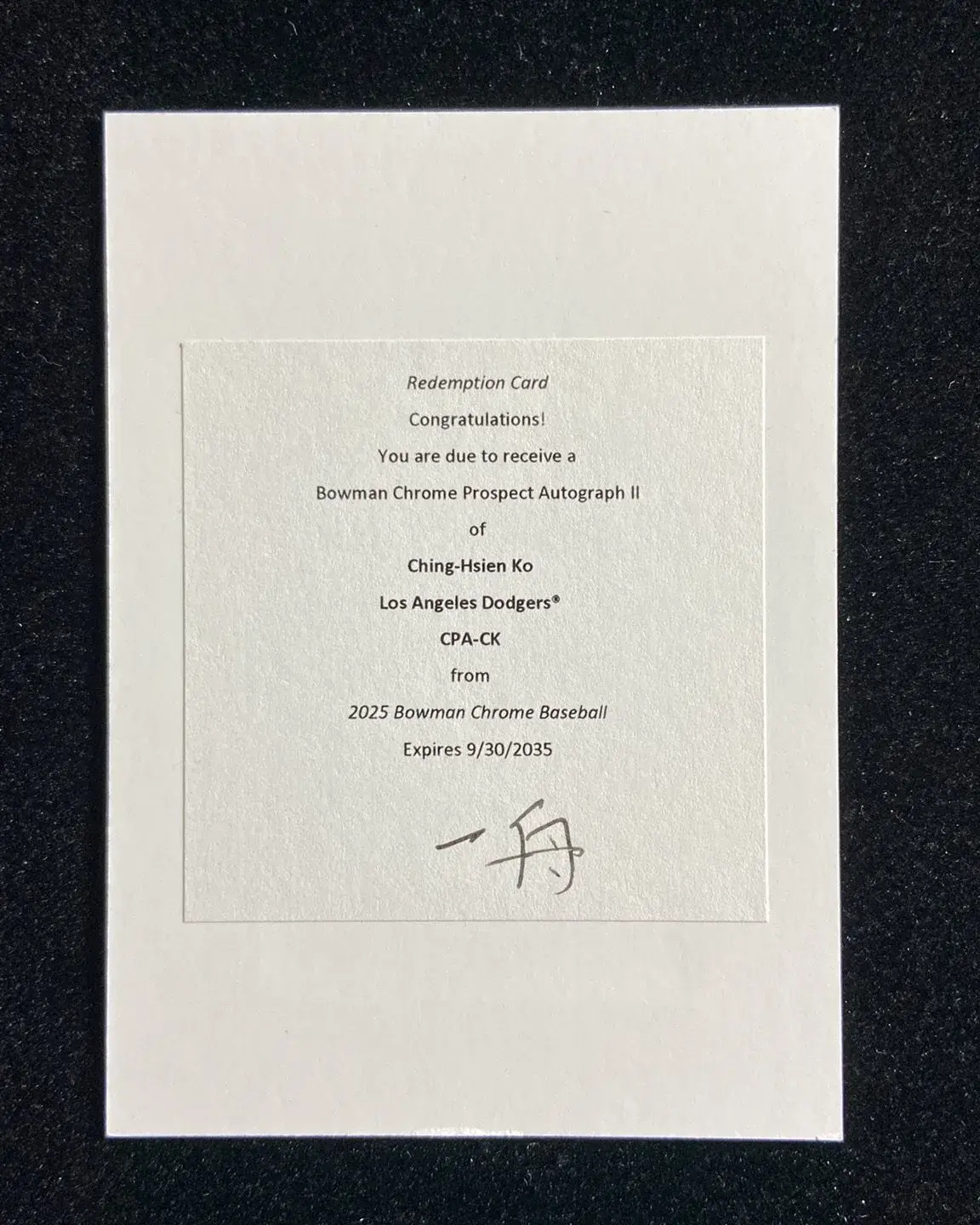 2025 Topps Bowman Chrome #CPA-CK Ching-Hsien Ko 1st Auto Dodgers Redemption 999