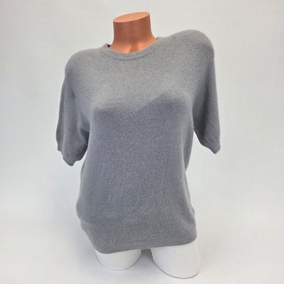 Zarter Damen Kurzarmpulli Grau Italy Feinstrick Pullover mit Alpaka Mix Gr.38-40