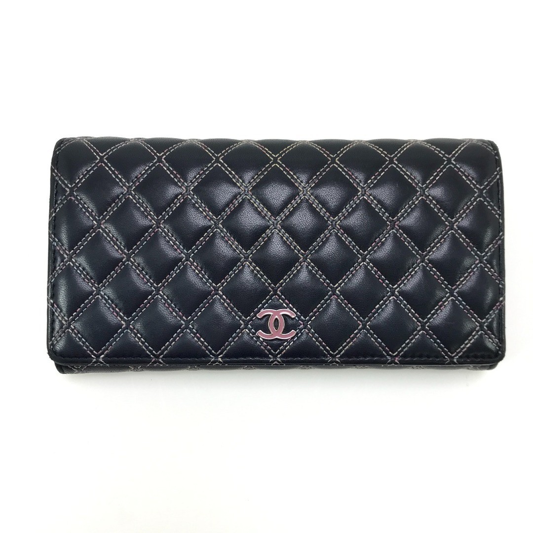 Chanel Stitched Wallet, Long Missing Guarantee Card, Navy