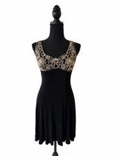 Peggy Womens XS Black Gold Soutache Embroidered Fit Flare Cocktail Dress