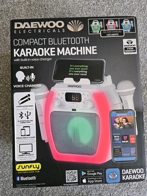 Daewoo Compact Bluetooth Karaoke Maschine Pink - Sprachwechsler & LED-Leuchten - Neu