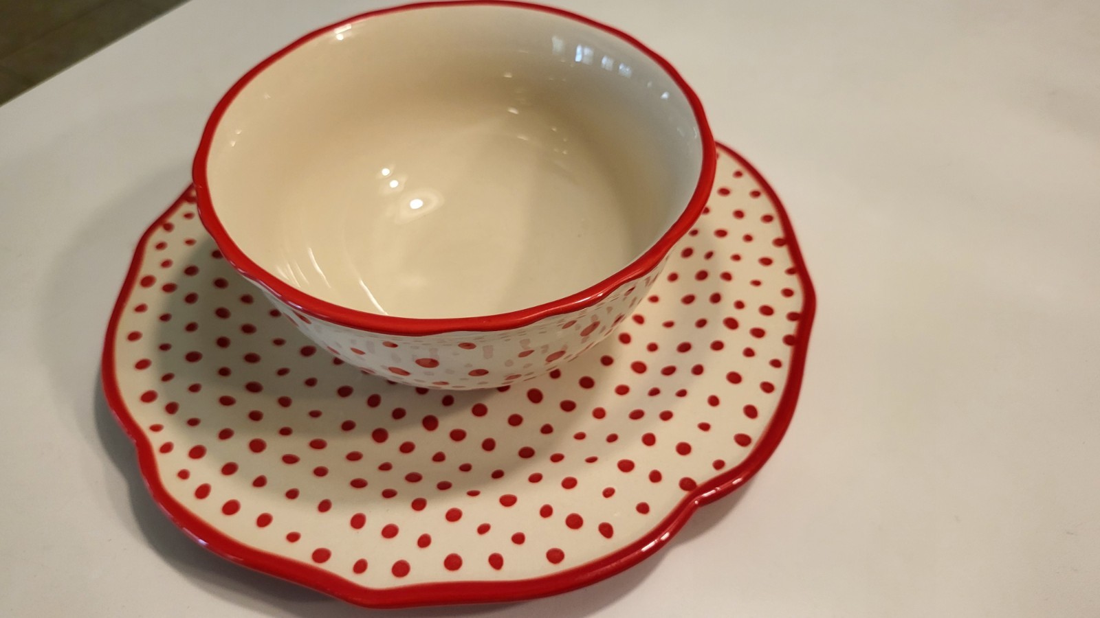 Pioneer Woman Retro Dot/Teal/Red Dinner Plate And Soup Bowl Set Of 2