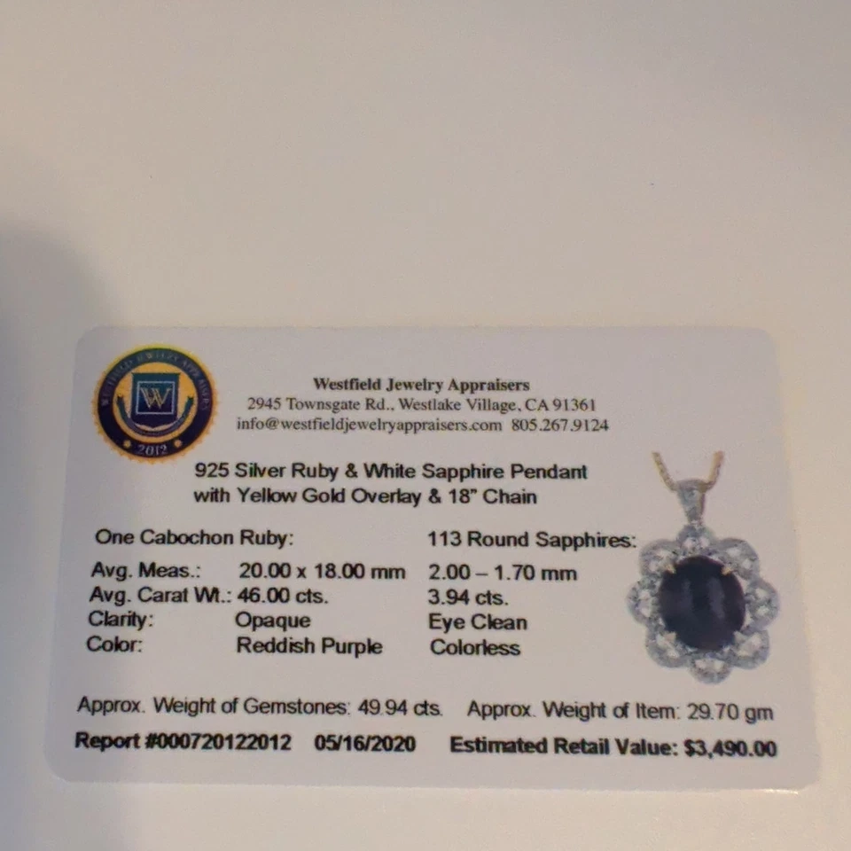 Ruby And White Sapphire Pendant W/ Yellow Gold Overlay - Image 3 of 3