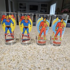 Lot Of 4 Vtg Pepsi Super Series 1976 Collector Glasses Superman Shazam DC Comics