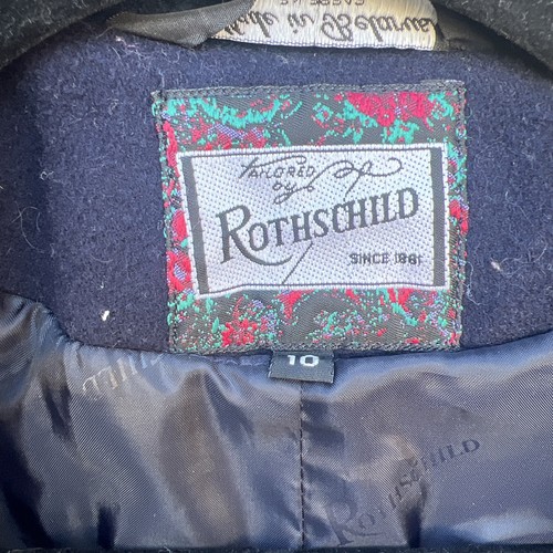 Vintage Rothschild dunkelblauer Wollmantel Größe 10 gefüttert Samtkragen Schleifen Party - Bild 13 von 15