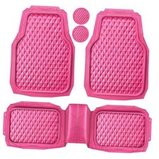 Heavy Duty Rubber Pink Car Floor Mats, Deep Dish All-Weather Full Set Hot Pink