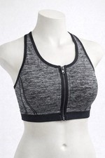 Avia Women  s Zip Front Sports Bra Gray Black Athletic Performance Workout Active