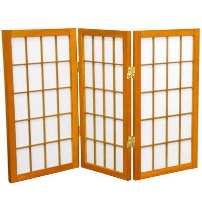 2 ft. Short Desktop Window Pane Shoji Screen - Honey - 3 Panels