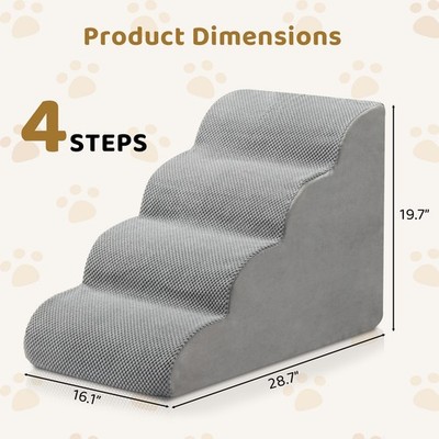 Indoor Pet Stair Grey Memory Foam 4 Non-Slip Step 28D Dog Cat Ladder