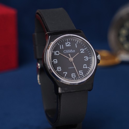 SLAVA Vintage Plastic SU Quartz 2356 Modern classic USSR wristwatch 1980s