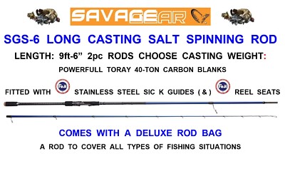NEW SAVAGE GEAR SGS-6 LONG CASTING 2pc SALT SPINNING ROD SEA SURF BASS  FISHING UK